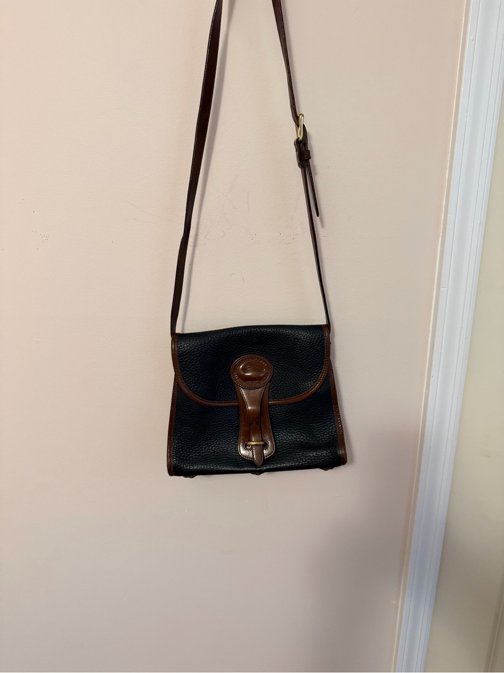 Dooney & Bourke Navy with Brown Trim Pebbled Leather Crossbody - Picture 2 of 12